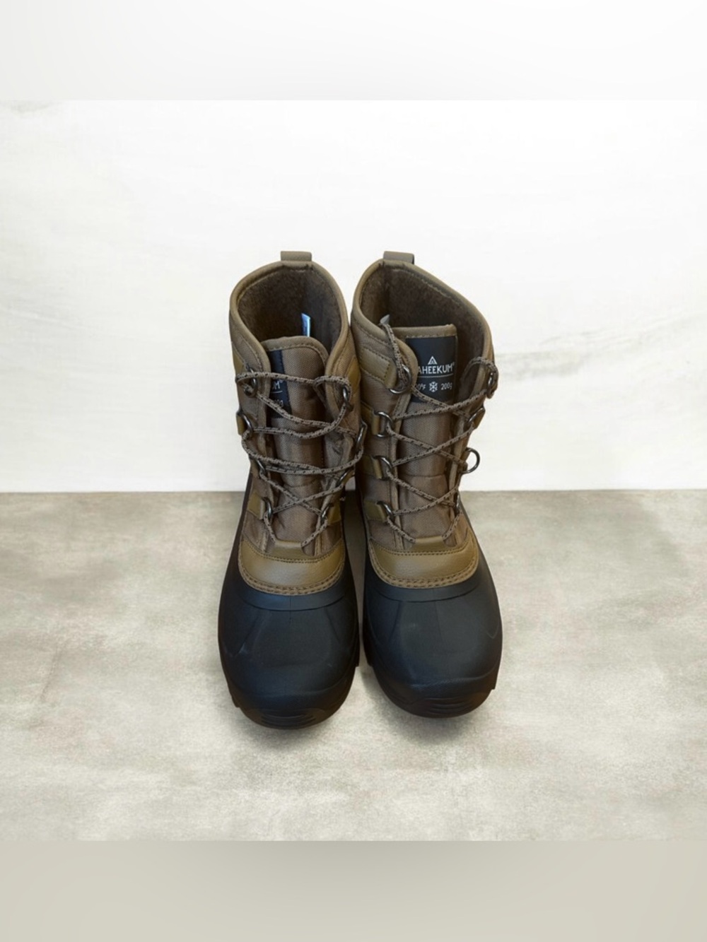 Men's Insulated Brown Snow Boots with Black Rubber Toe